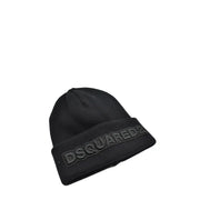 Bonnet Dsquared2 noir pour homme en laine, à maille côtelée et logo brodé gris foncé sur le revers, idéal pour l'automne et l'hiver.