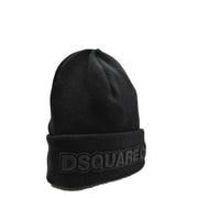 Bonnet en laine noir Dsquared2 pour homme, à maille côtelée et logo noir brodé sur le revers, idéal pour l'automne et l'hiver.