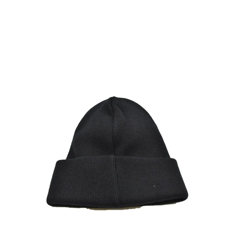 Bonnet Dsquared2 pour homme, en laine noire côtelée, avec revers et logo imprimé, idéal pour l'automne et l'hiver.