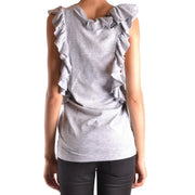 Débardeur Dsquared2 pour femmes top Débardeur gris en coton élasthanne sans manches, orné de volants superposés aux épaules et d'un tissu texturé.