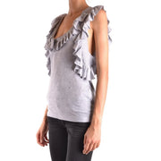 Débardeur Dsquared2 pour femmes top Débardeur gris en coton élasthanne sans manches, orné de volants superposés et d'un motif texturé sur une épaule.