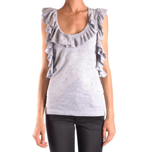 Débardeur Dsquared2 pour femmes top en coton élasthanne gris sans manches, avec des épaules à volants superposés et de subtiles paillettes