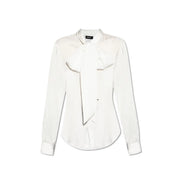 Dsquared2 women white viscose blouse with a sleek satin finish featuring a prominent bow and long sleeves