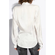 Dsquared2 women white viscose blouse featuring a sleek off-white satin high collar and long sleeves