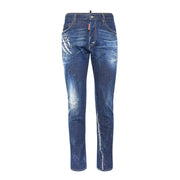 Jean Dsquared2 usé pour homme en denim bleu foncé délavé et déchiré, vue de face