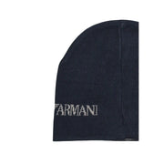 Bonnet Armani ea7 pour homme en acrylique bleu marine foncé avec broderie argentée discrète, vue de face
