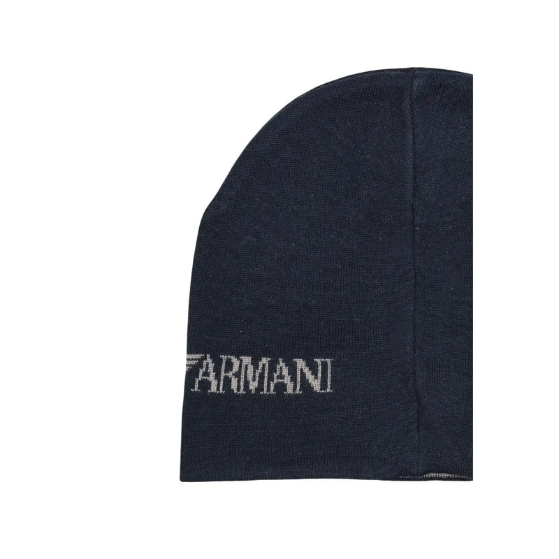 Bonnet Armani ea7 pour homme en acrylique bleu marine foncé avec broderie argentée discrète, vue de face