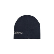 Bonnet Armani EA7 pour homme, en acrylique bleu marine foncé avec logo brodé blanc, vue de face