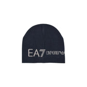 Ea7 Casquette Emporio Armani pour homme en acrylique bleu marine avec logo brodé blanc, vue de face