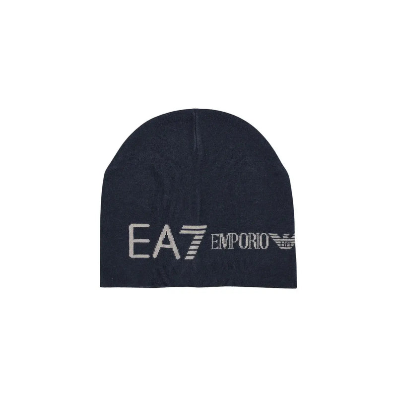 Ea7 Casquette Emporio Armani pour homme en acrylique bleu marine avec logo brodé blanc, vue de face