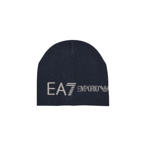 Ea7 Casquette Emporio Armani pour homme en acrylique bleu marine avec logo brodé blanc, vue de face