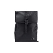 Ea7 Sac à dos pour homme en cuir noir avec fermeture à rabat et sangle à boucle, vue de face