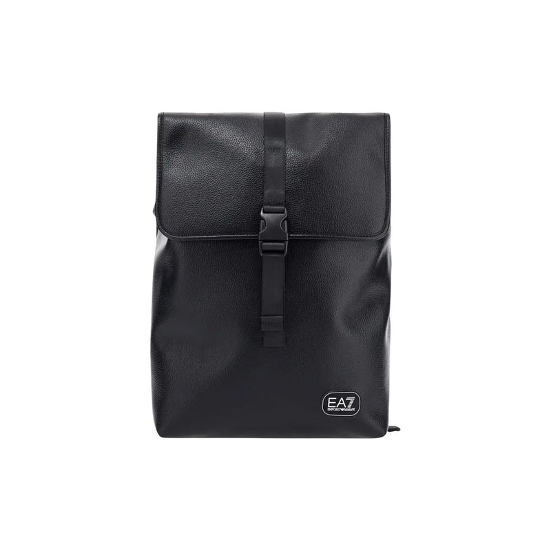 Ea7 Sac à dos pour homme en cuir noir avec fermeture à rabat et sangle à boucle, vue de face