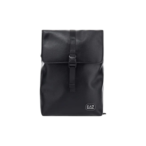 Ea7 Sac à dos pour homme en cuir noir avec fermeture à rabat et sangle à boucle, vue de face