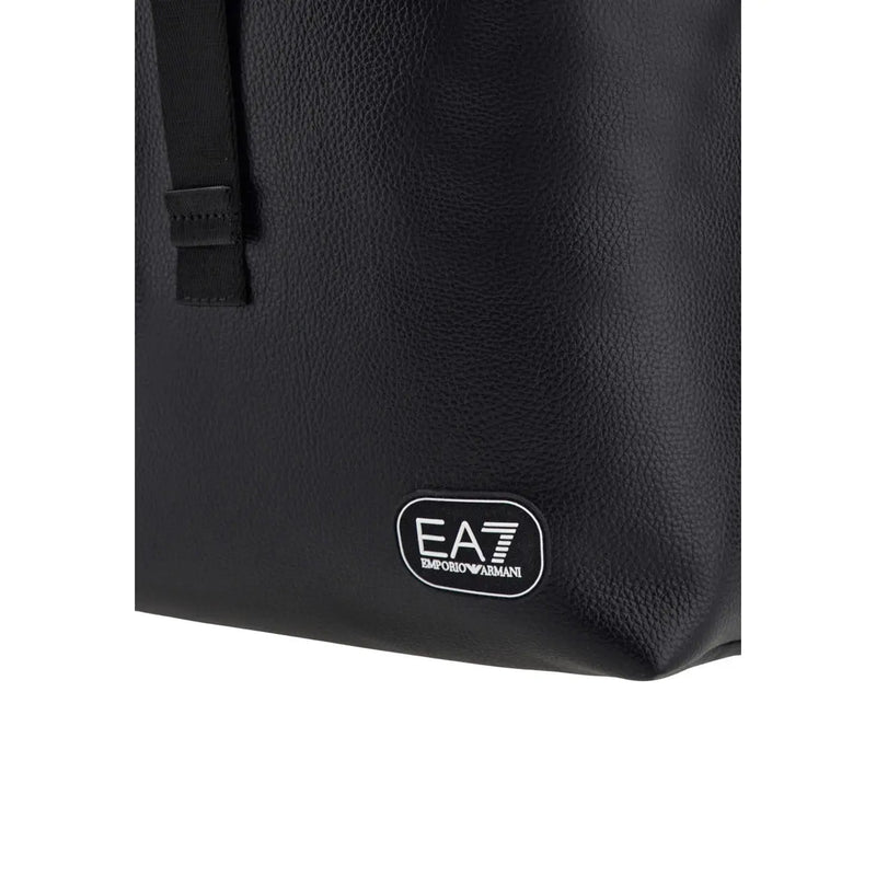 Sac cabas Emporio Armani ea7 pour femme en cuir noir texturé au design minimaliste, vue de face