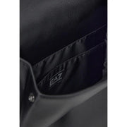Ea7 Sac à dos pour homme en cuir noir texturé avec doublure cousue, vue détaillée de l'intérieur