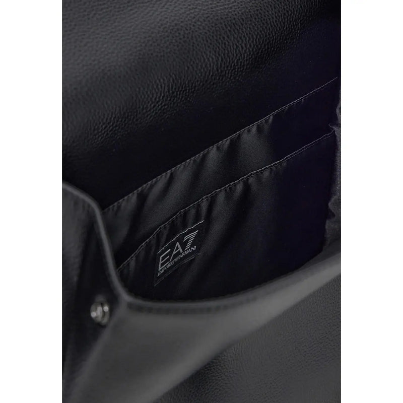 Ea7 Sac à dos pour homme en cuir noir texturé avec doublure cousue, vue détaillée de l'intérieur
