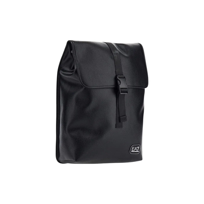 Ea7 Sac à dos pour homme en cuir noir avec fermeture à rabat et boucle, vue de face