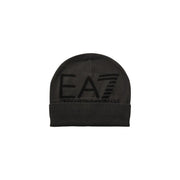 Bonnet EA7 pour homme en maille noire avec logo EA7 brodé assorti, vue de face