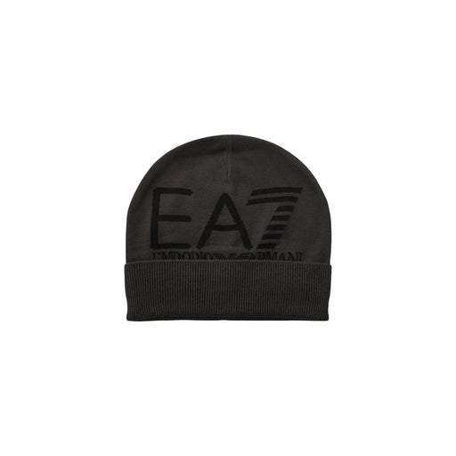 Bonnet EA7 pour homme en maille noire avec logo EA7 brodé assorti, vue de face