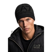 Ea7 Bonnet pour homme en maille noire avec logo Emporio Armani EA7 brodé, vue de face
