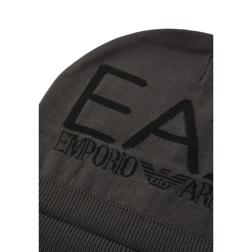 Bonnet Emporio Armani ea7 pour homme en maille gris foncé avec logo brodé noir, vue de face