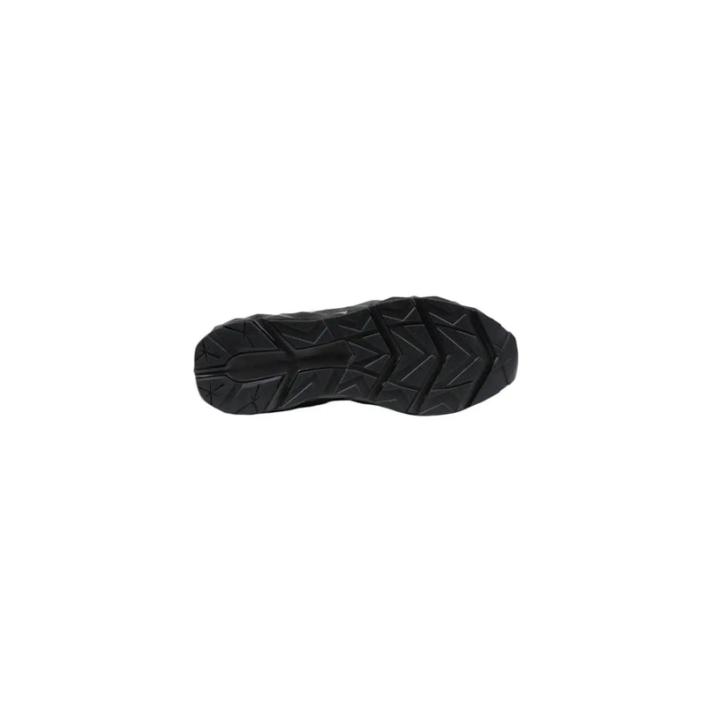 Black rubber sole with geometric tread pattern of ea7 black beige men’s athletic sneakers designed for performance