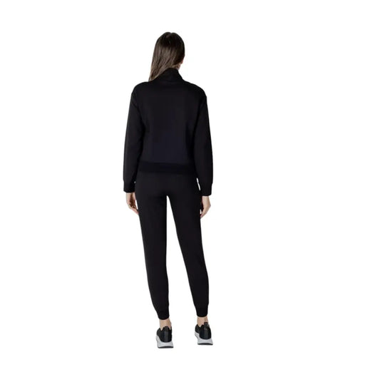 Combinaison-pantalon EA7 en mélange de coton noir à col montant et pantalon de jogging pour femme