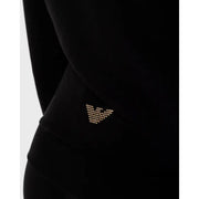 Ea7 black hooded jumpsuit in velvet featuring a gold-tone rhinestone-embellished eagle logo on the front
