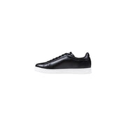 Ea7 baskets basses en cuir noir pour hommestop basket dotée d'une semelle en caoutchouc blanc dans un design décontracté classique