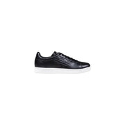 Ea7 baskets basses en cuir noir pour hommestop Baskets avec semelle en caoutchouc blanc et logo aigle en relief sur le côté