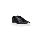 Ea7 baskets basses en cuir noir pour hommestop Baskets avec semelle en caoutchouc blanc et logo en relief sur le côté