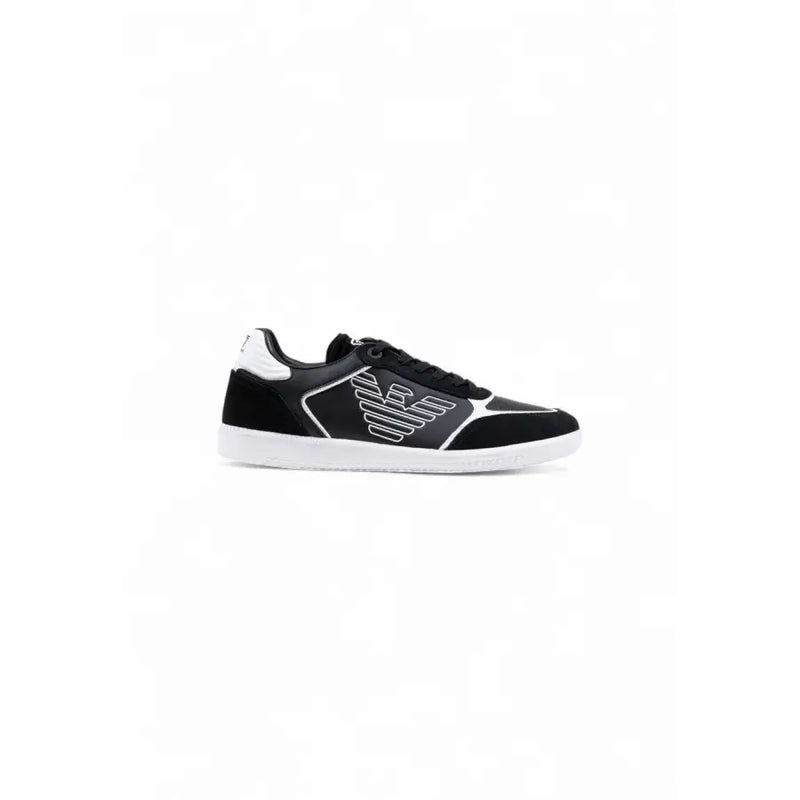 Ea7 black leather slip on sneakers for men featuring black and white suede and synthetic overlays with a modern design