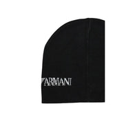 Bonnet Armani EA7 pour homme, noir avec logo brodé blanc, vue de face