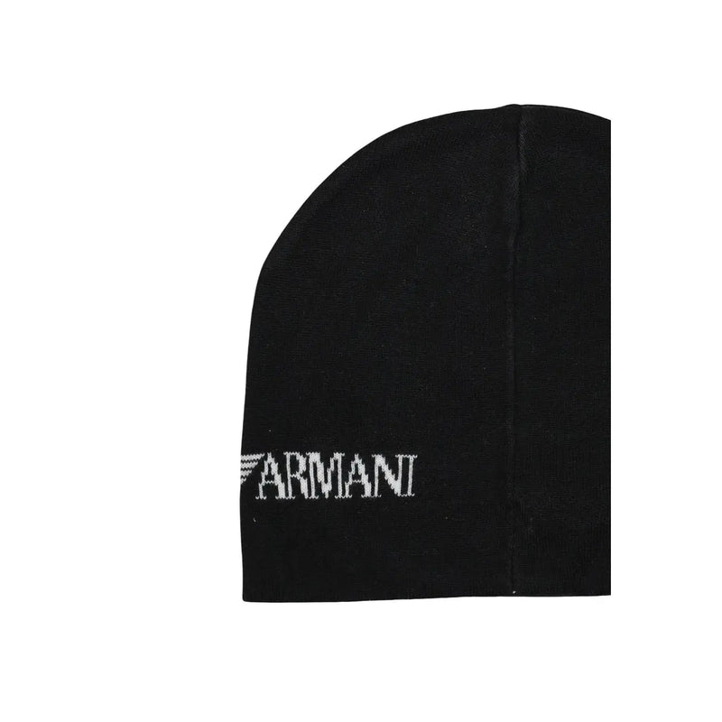 Bonnet Armani EA7 pour homme, noir avec logo brodé blanc, vue de face