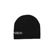 Bonnet Armani EA7 pour homme, noir avec logo brodé blanc, vue de face