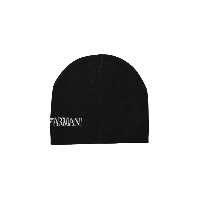Bonnet Armani EA7 pour homme, noir avec logo brodé blanc, vue de face