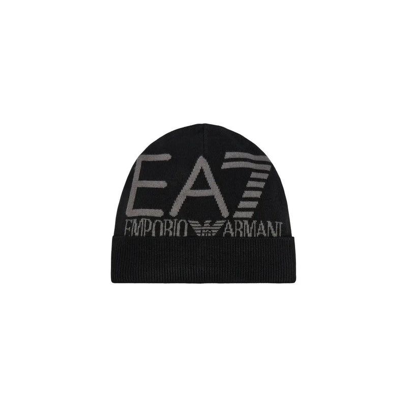 Ea7 Bonnet noir en maille pour homme avec logo Emporio Armani EA7 gris (vue de face)