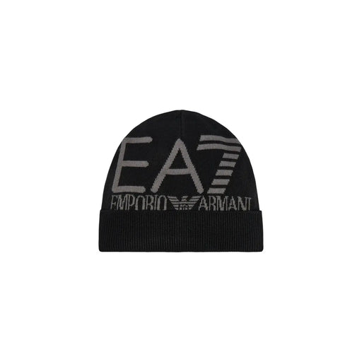 Ea7 Bonnet noir en maille pour homme avec logo Emporio Armani EA7 gris (vue de face)