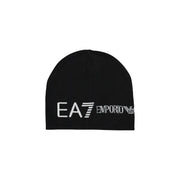 Bonnet EA7 pour homme, noir, avec logo Emporio Armani EA7 brodé en blanc, vue de face