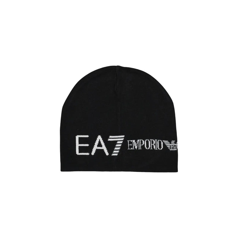Bonnet EA7 pour homme, noir, avec logo Emporio Armani EA7 brodé en blanc, vue de face