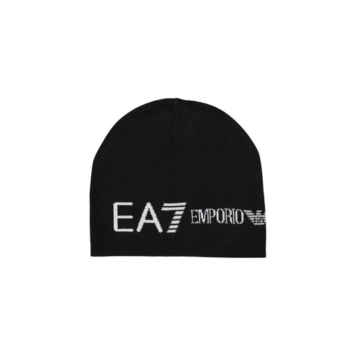 Bonnet EA7 pour homme, noir, avec logo Emporio Armani EA7 brodé en blanc, vue de face