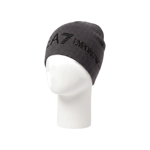 Bonnet EA7 pour homme, gris foncé, avec logo brodé noir, vue de face