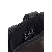 Ea7 Sac bandoulière Emporio Armani pour femme en cuir noir texturé avec détails zippés, vue de face
