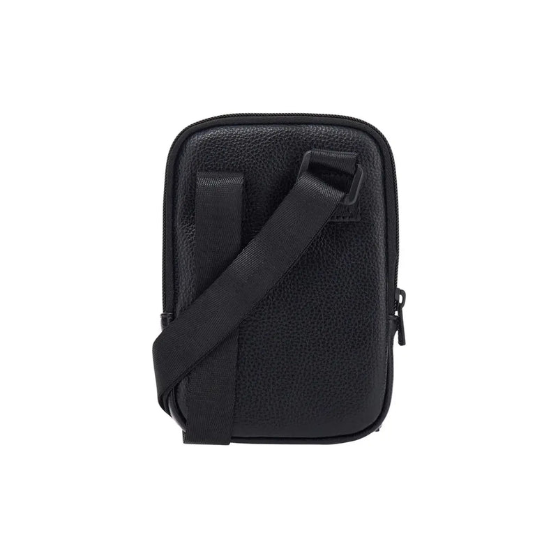 Ea7 Sac bandoulière pour femme en matière texturée noire avec bandoulière ajustable assortie, vue de face