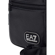 Sac bandoulière Emporio Armani EA7 pour femme en cuir texturé noir avec logo brodé blanc, vue de face