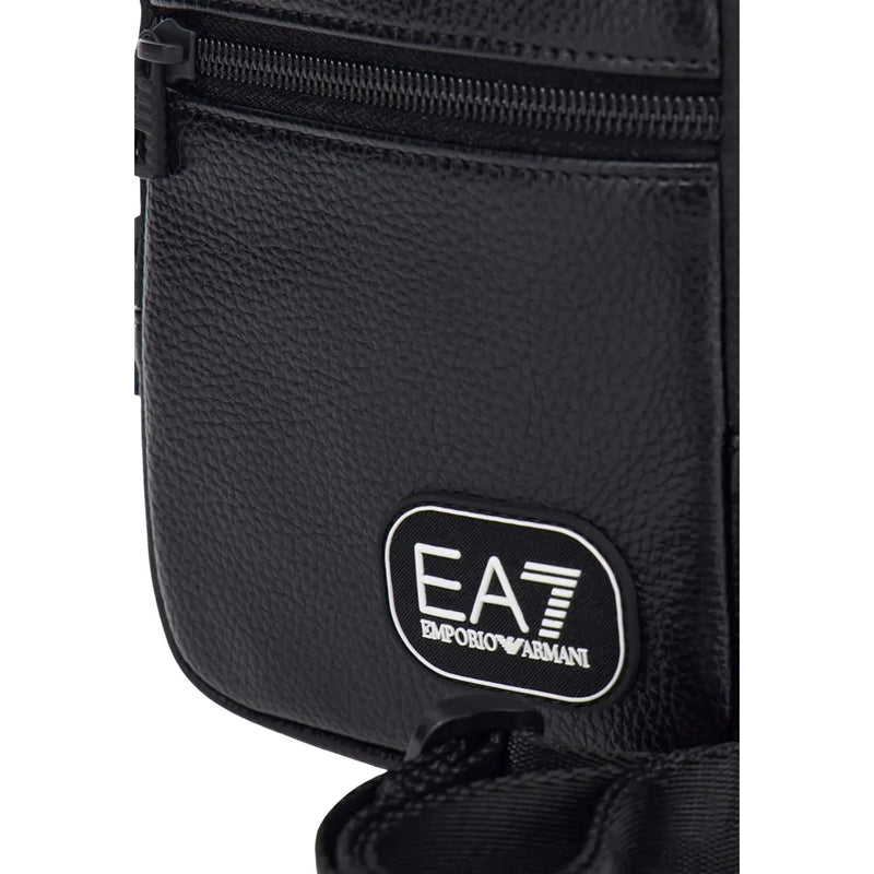 Sac bandoulière Emporio Armani EA7 pour femme en cuir texturé noir avec logo brodé blanc, vue de face