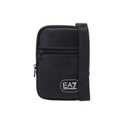 Ea7 Sac bandoulière pour femme en cuir noir texturé avec logo blanc et bandoulière réglable, vue de face