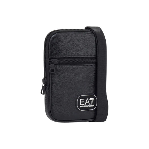 Ea7 Sac bandoulière pour femme en cuir noir texturé avec logo blanc et bandoulière réglable (vue de face)