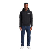 Ea7 Sweat à capuche noir en coton pour homme, manches à rayures blanches et petit logo rectangulaire sur la poitrine
